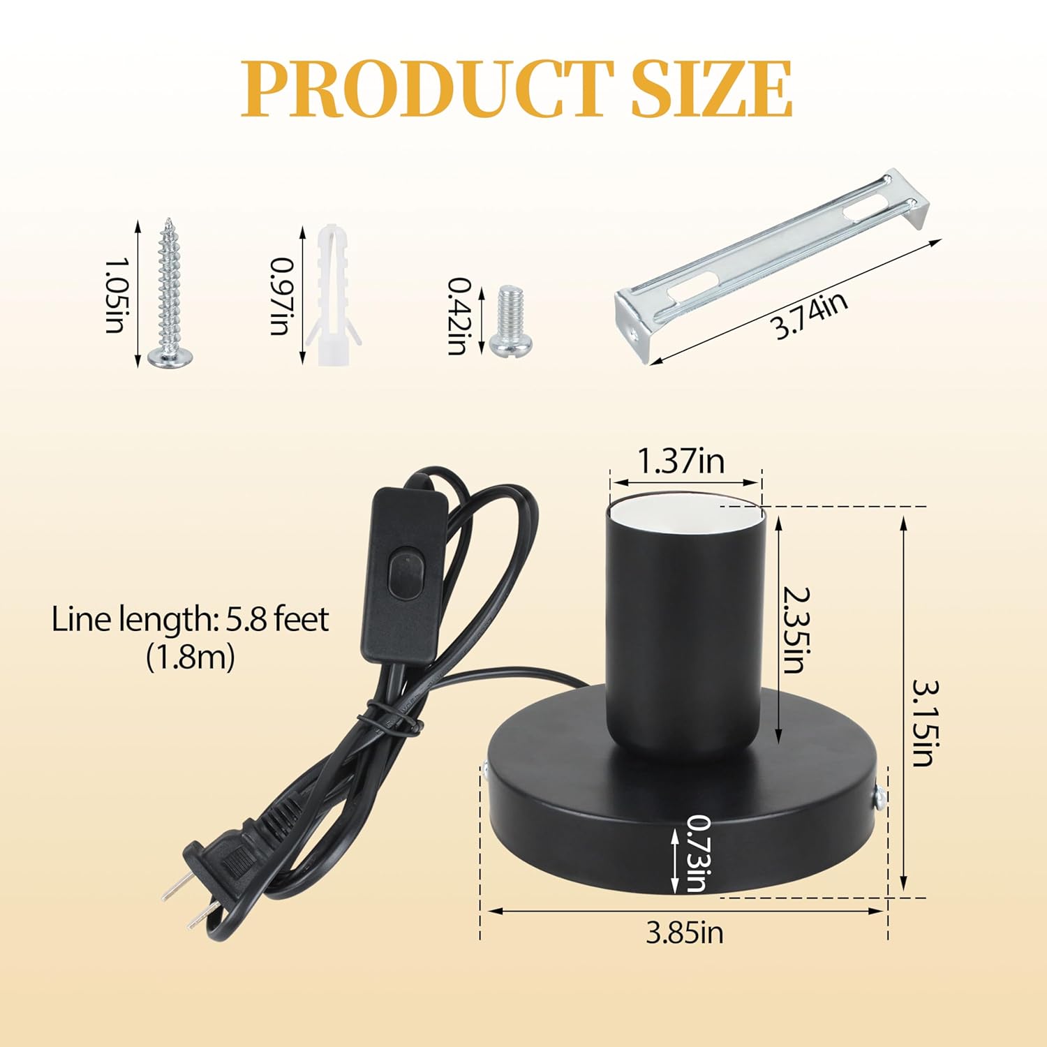 Metal Desktop Lamp Base E26 E27 Light Bulb Socket for Holding Bulb Bulb Base Replacement, 6 Feet Cord on Off Switch Plug (Black) 2 Pcs