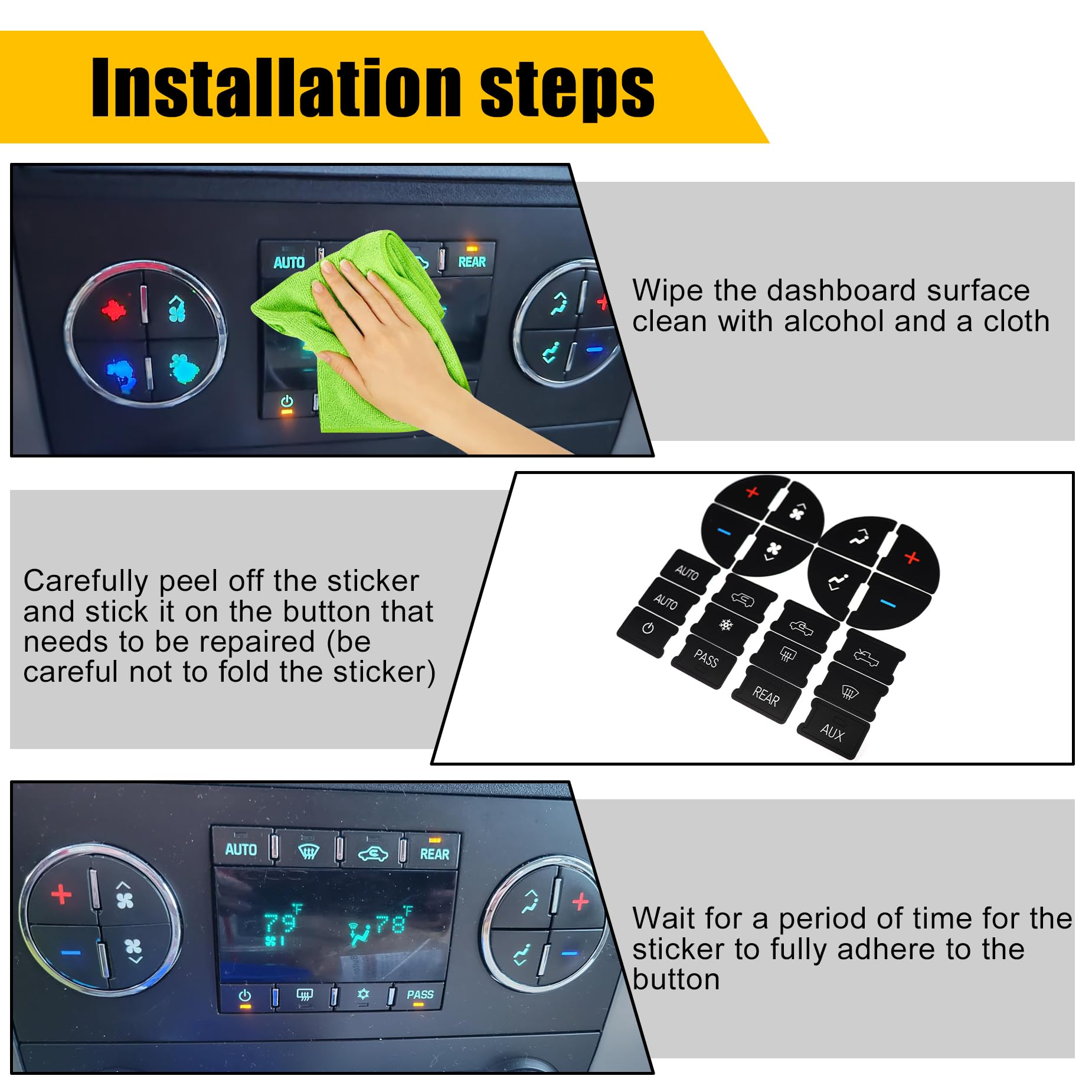 Car Wrap Vinyl AC Panel Decals & Radio Button Repair Decal Set, Fix ...
