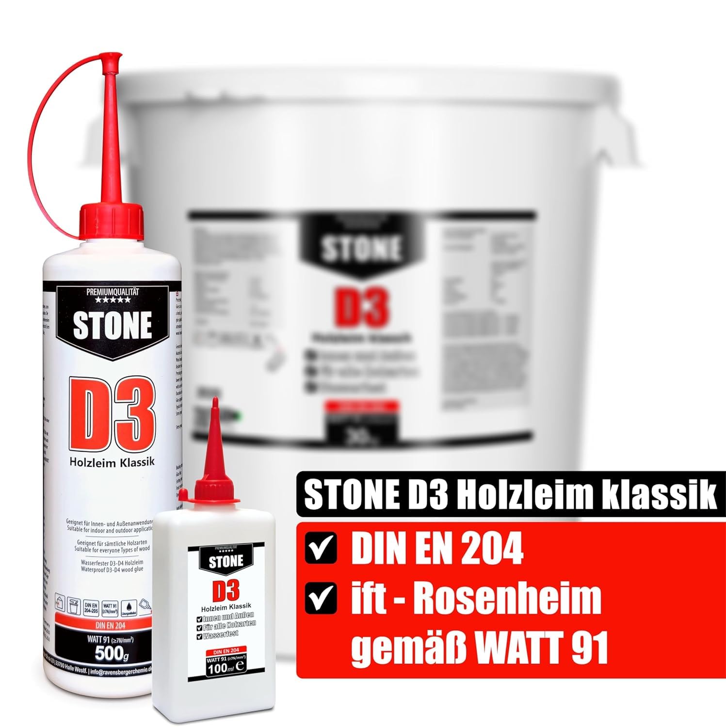 STONE Holzleim Tuben – weißer PVAc D3 Bastelleim & Hobbyleim, wasserfest & flexibel – Leim für Holz, Basteln, Schule & Handwerk - 12ml x 500 Stück