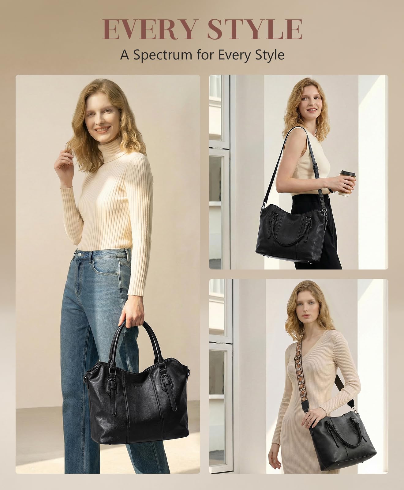 VASCHY Torby hobo dla kobiet, wegańska skórzana torba z górnym uchwytem, torebka na ramię, torebka z paskiem do gitary crossbody,