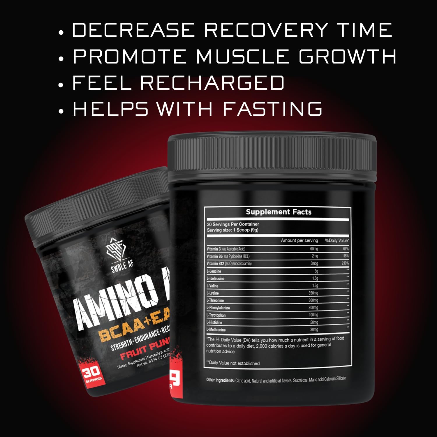 Swole AF | Amino AF BCAA + EAA | Essential Amino Acids for Muscle Gain Endurance & Recovery | Dietary Supplement for Enhanced Mood Faster Metabolism | Fruit Punch