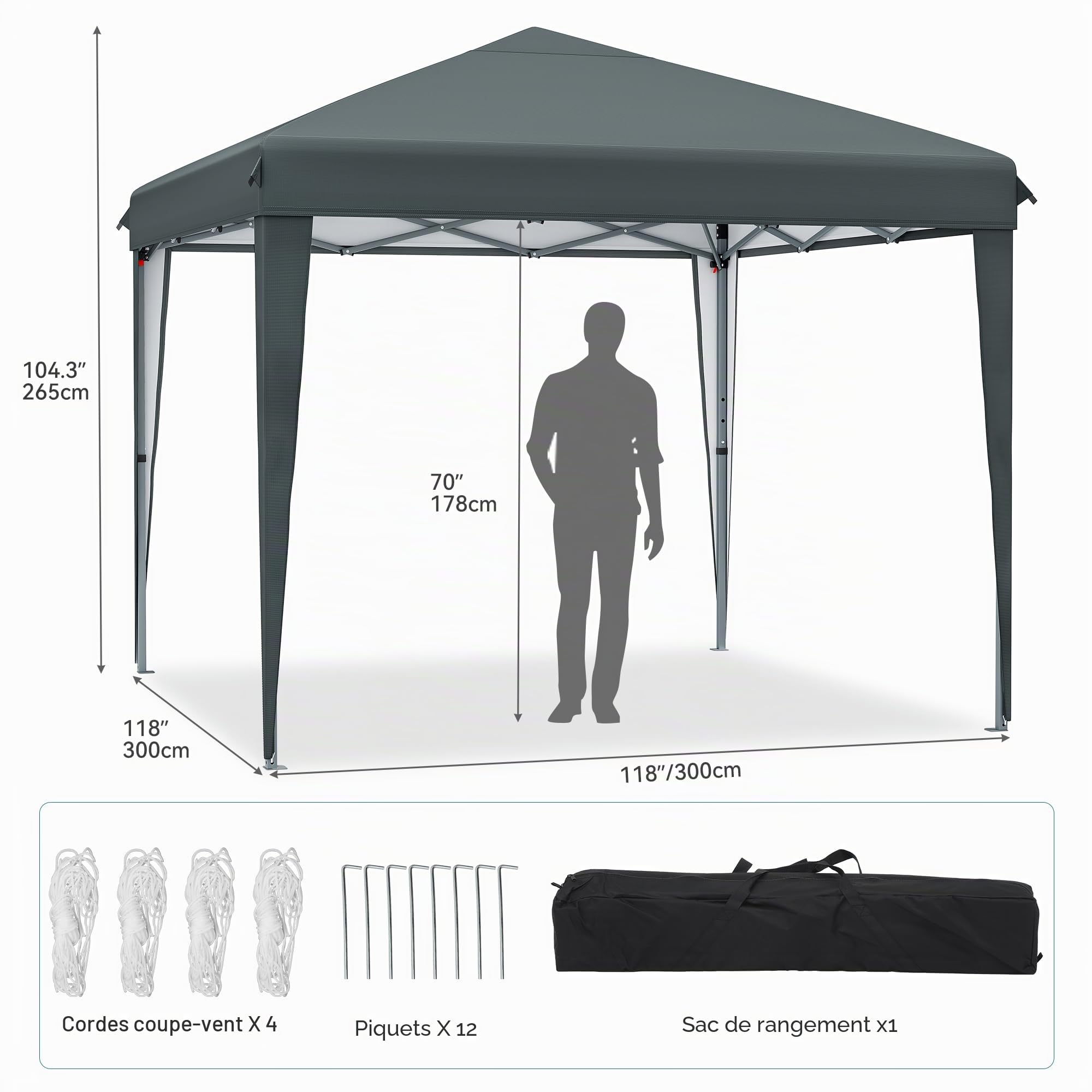 YITAHOME 3 x 3 m Pop-Up Pavillon | Wasserdicht Faltpavillon | Anti-UV Gartenzelt Partyzelt | mit Tragetasche und Seilen | für Terrasse Strand Camping Markt Festival (Dunkelgrau)