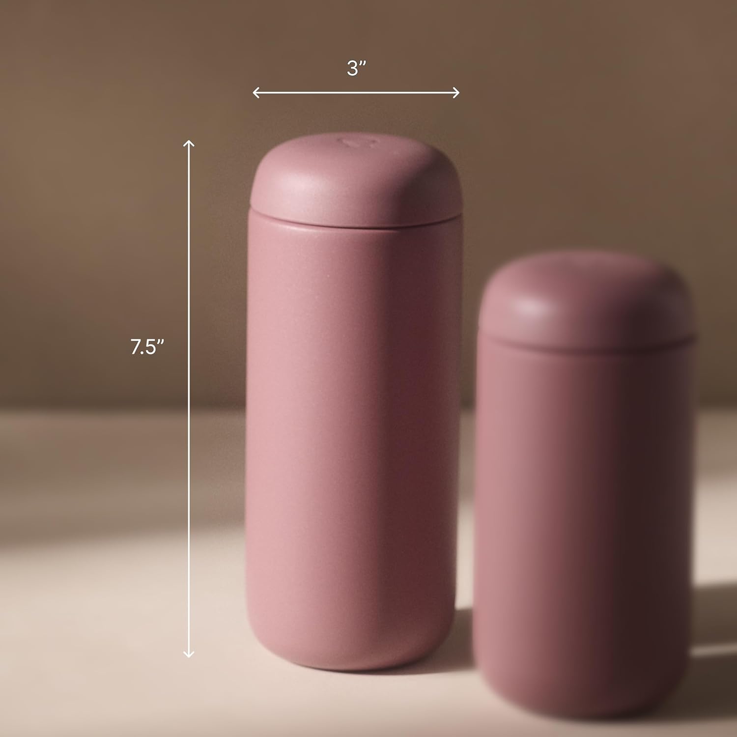 Fellow Carter Move Travel Mug - Vacuum-Insulated Stainless Steel Coffee and Tea Tumbler with Ceramic Interior and Splash Guard, 16 oz Cup - Desert Rose