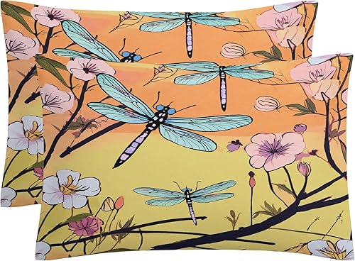 Miniatura 2 de OmErsa Juego de funda de edredón de libélula tamaño individual, diseño floral de 3 piezas, funda de edredón de microfibra suave con cremallera y 2