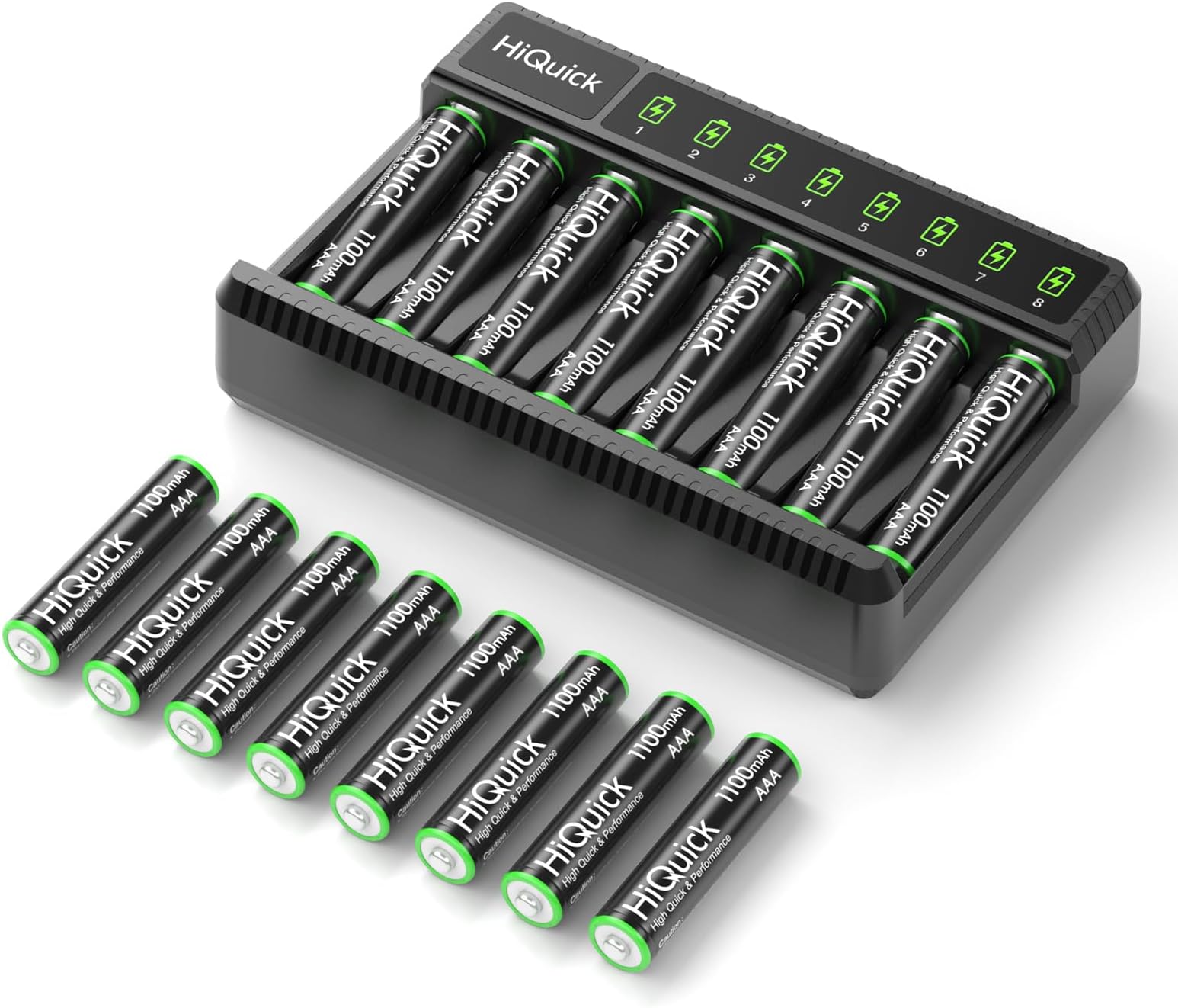 HiQuick Rechargeable AAA Batteries with 8 Bay Battery Charger,1.2V 1100Mah Low Self-Discharge Ni-MH AAA Batteries 16 Pack with Battery Charger for Ni-MH/NiCD AA/AAA Rechargeable Batteries