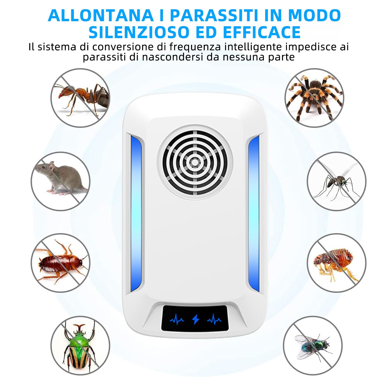 Ultrasuoni per Topi 6 Pack，Repellente Ultrasuoni Anti Zanzare, Elettrico Ultrasuoni Antizanzare, Repellente Ultrasuoni per Anti Topi, Zanzare, Scarafaggi, Formiche, Ragni, Roditori(Bianco)