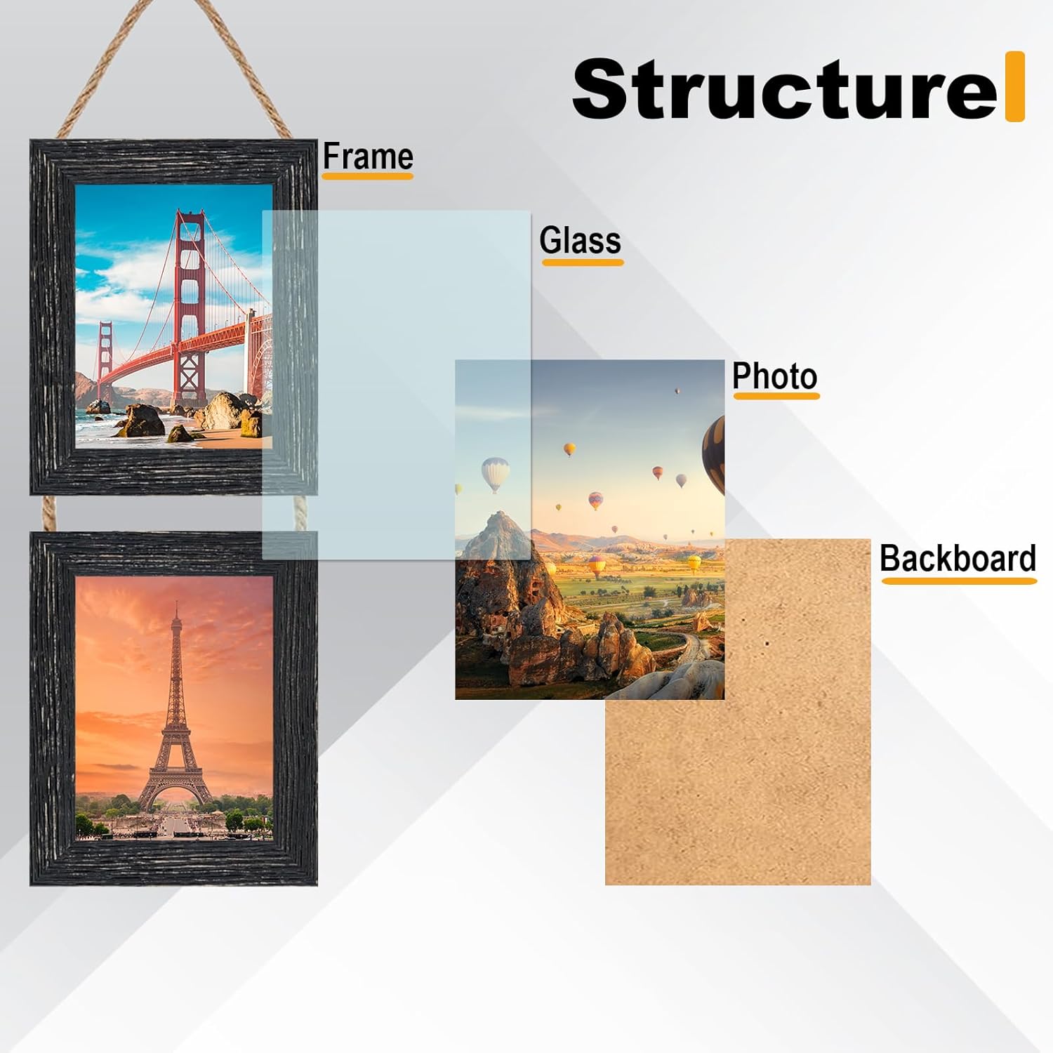 5x7 Wall Hanging Picture Frames Collage with 2 Opening Black Frames 2 Pack