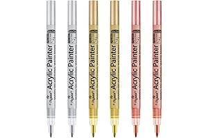 PerfecTouch Pack of 6 Metallic Marker Pens in Gold, Rose Gold, and Silver for Artists