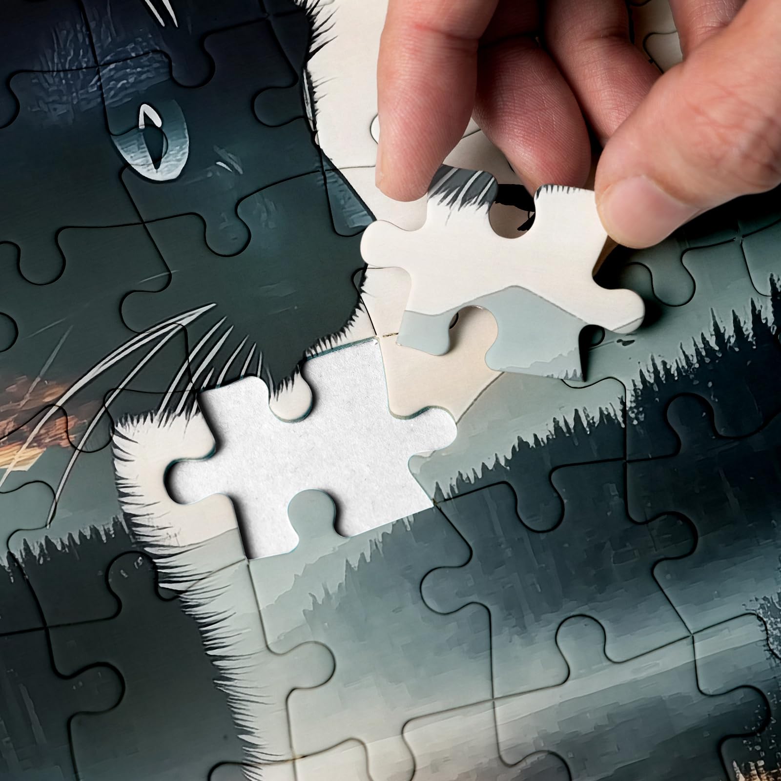 Art Forest Cat 1000 Piece Jigsaw Puzzle For Adults - Challenging Mountain & Kitten Painting