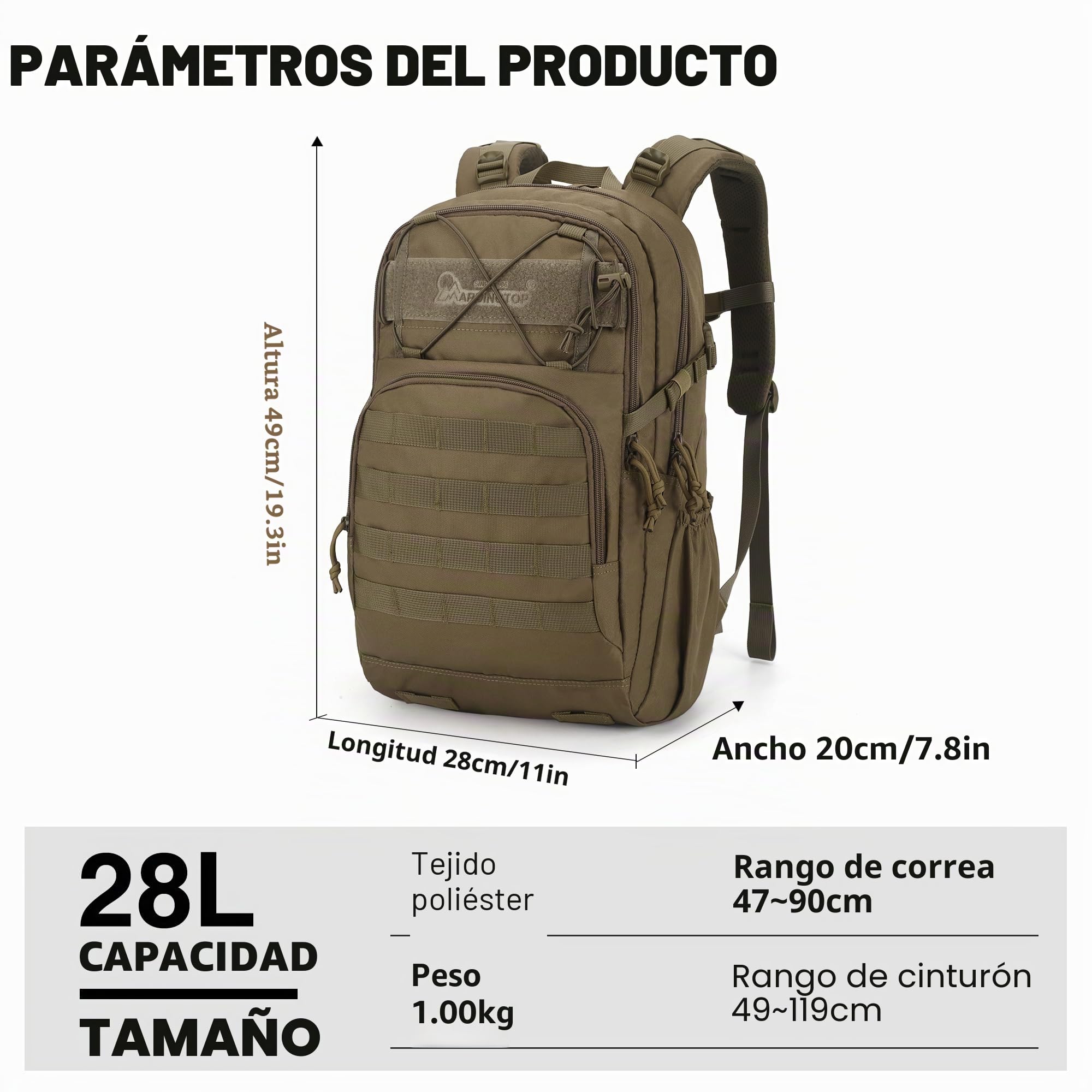 Mardingtop Mochila táctica de trekking de 28 l, para viajes, camping, senderismo, ciclismo