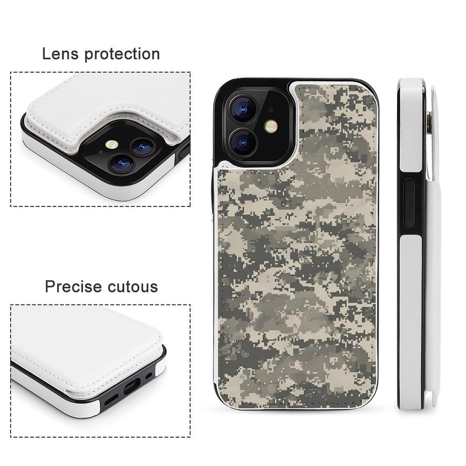 Fundas tipo cartera para iPhone 12, diseño de camuflaje digital del ejército, funda de piel con ranuras para tarjetas