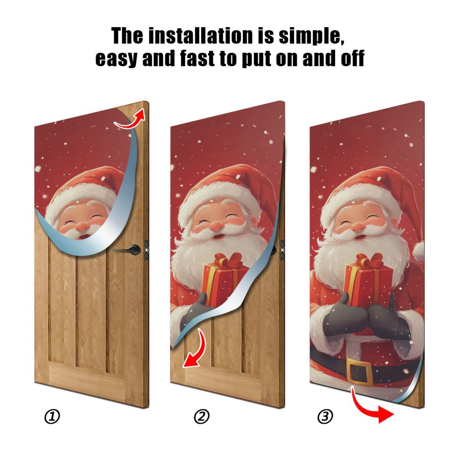 FLildon Christmas Santa Claus Door Cover Decoration, Party Accessory Porch Decor for Festive Ornament Room Door Covers 32 x 79 Inch