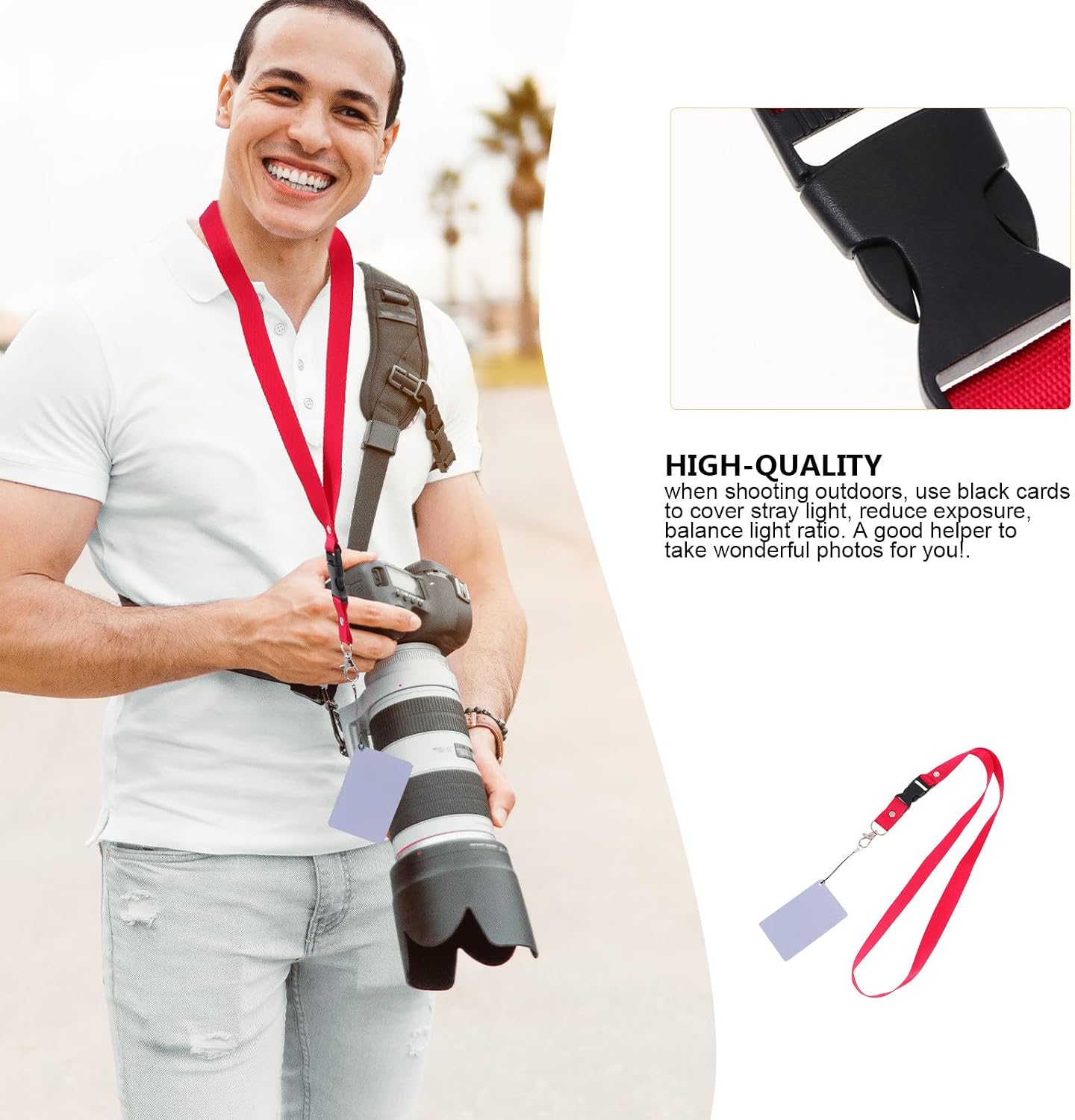 BESPORTBLE 9pcs Photography Exposure Grey White Balance Cards with Neck Lanyard for DSLR and Video Film Camera Calibration