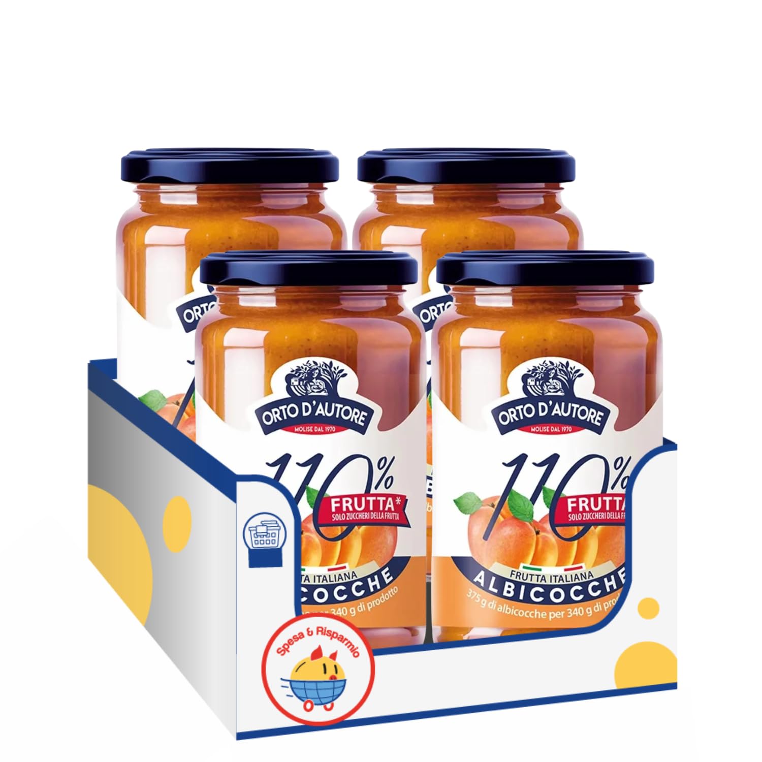 Preparazione di Albicocche 340 g 110% Frutta – Senza Zuccheri Aggiunti Solo Zuccheri della Frutta – Variazioni 4/8/12 Pezzi (4 PEZZI)