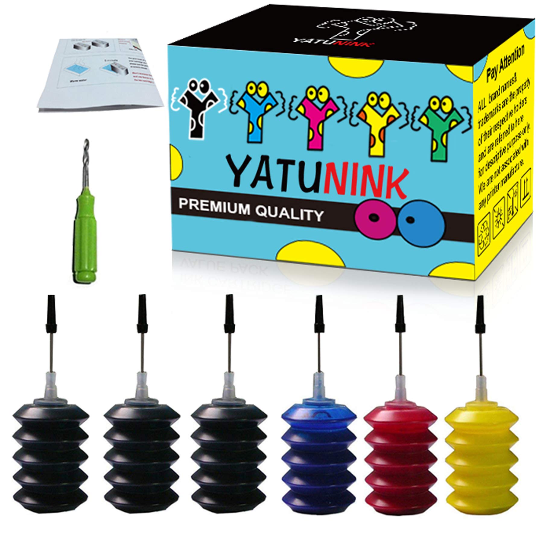 YATUNINK Refill Ink Refill Kit Replacement for HP 667 667XL Ink Cartridge Refill Ink Kit for HP Deskjet Ink Advantage 1275 2374 2376 2775 2776 2375 6475 6476 Printer (6x30ML)