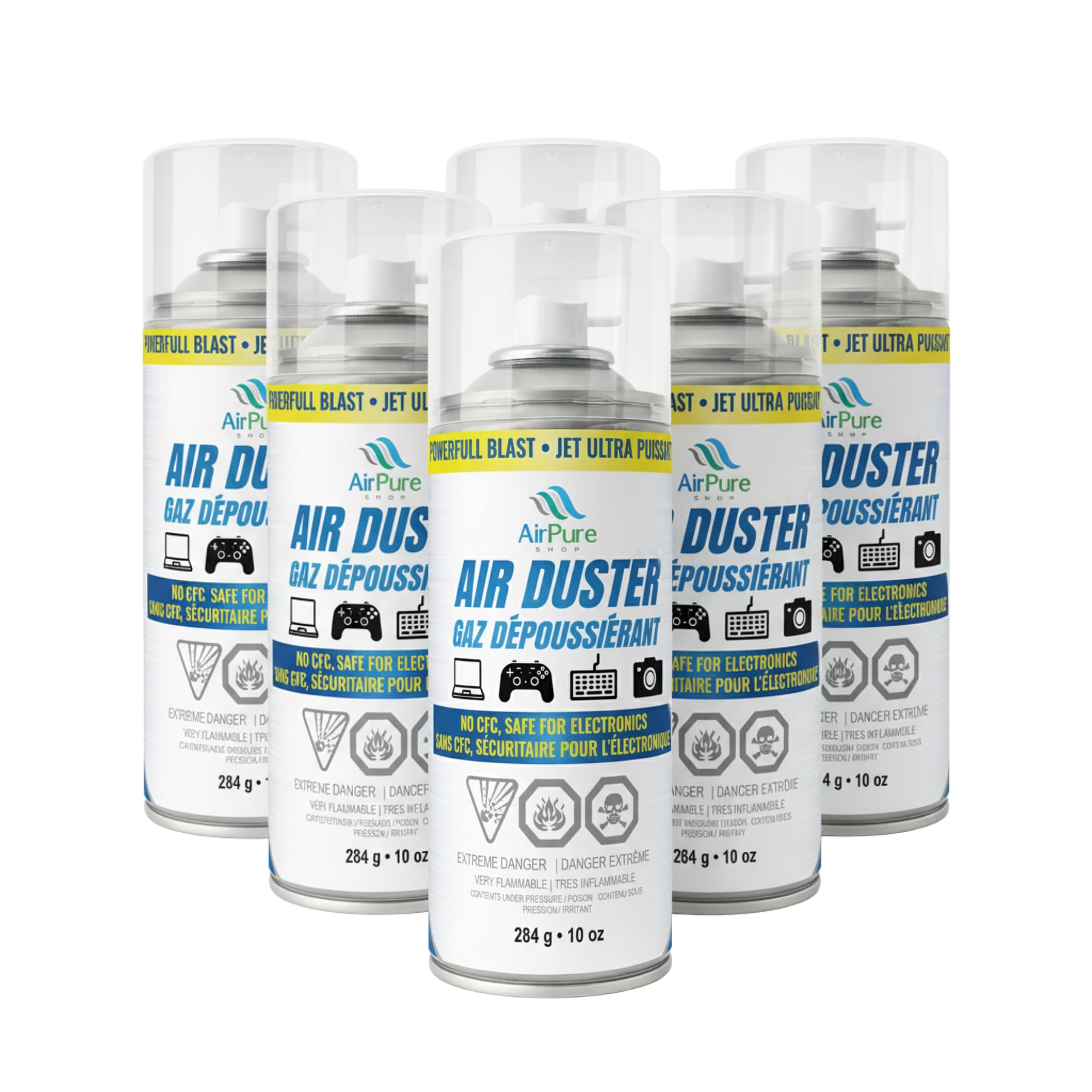 Compressed Air Duster Can 6-Pack No CFC Powerful Spray for Cleaning Electronics Computers Keyboards Cameras Office Equipment