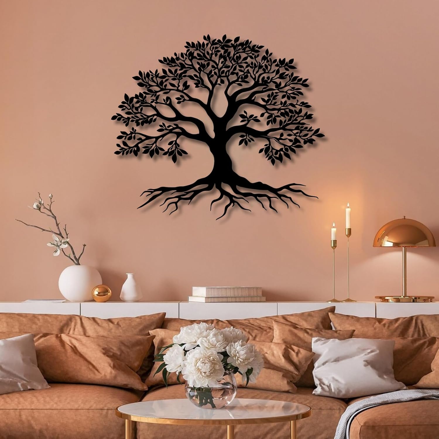 VTHTA Large Tree of Life Metal Wall Art,Tree Wall Sign for Living Room Bedroom Indoor Outdoor Garden Home Decoration (Black, 24" Wx20 H/60x52cm, Metal Wall Art)