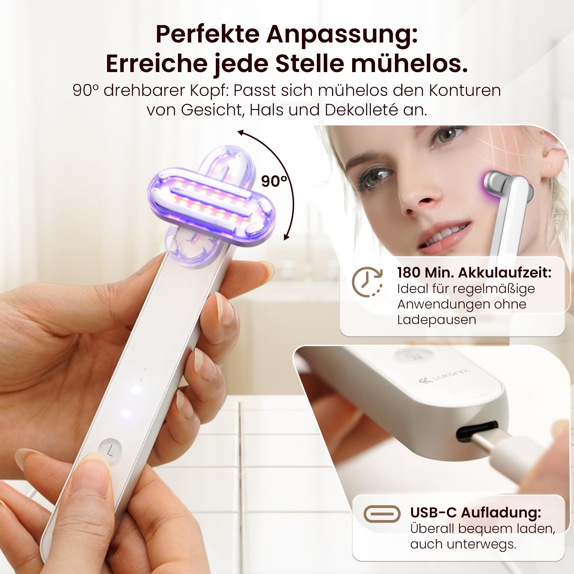 EMS Gua Sha elektrisch Gesichtsmassagegerät gegen Falten [5-in-1 tragbar & wiederaufladbar] Guasha Rotlicht Maske Gesicht | Red Light Therapy Face Lifting Gerät mit Rot, Blau- & Violettlicht
