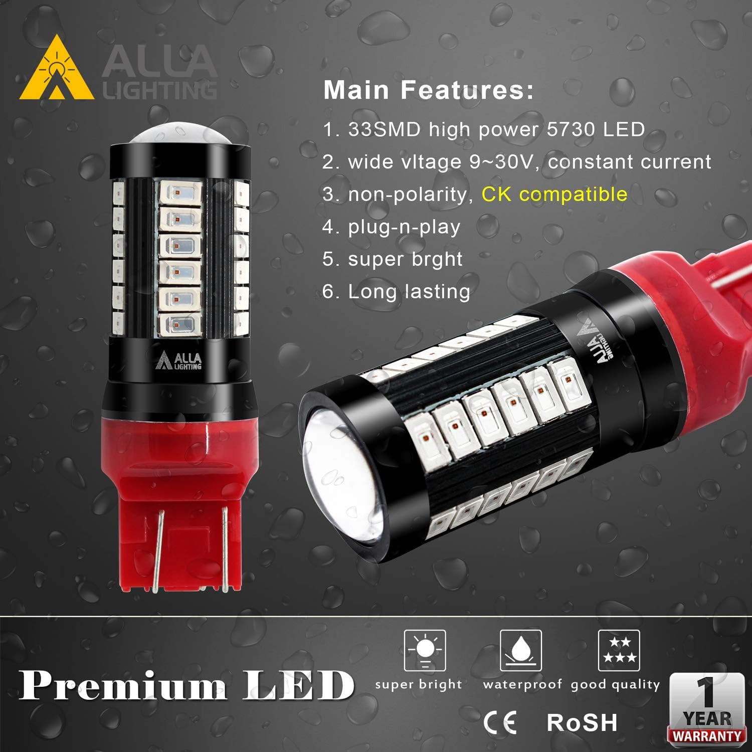 Alla Lighting T20 Base 7440 7443 Strobe LED Brake Lights Bulbs, Red Flashing Stop Lamps 7441 7443LL 7440LL W21W 992 2800 Lumens Xtreme Super Bright 12V 5730 33-SMD Replacement