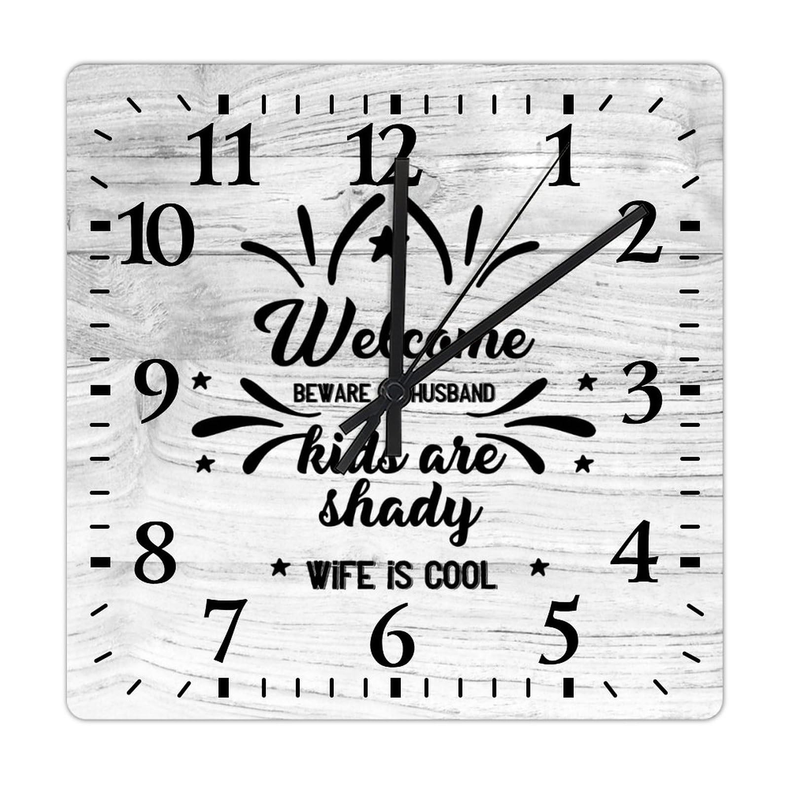 Horloge murale en bois shady wife humour pour salon rustique 38cm