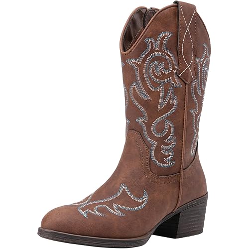 Vepose Women's Cowboy Boots 9800|Mid Calf Cowgirl|Western Embroidered Pull-on Boots for Ladies