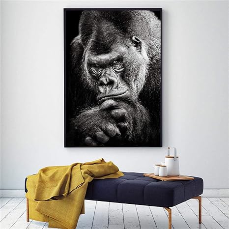 Amazon モダンなブラックゴリラのキャンバスの絵画の写真北欧の動物のポスターとプリントリビングルームの装飾のための猿の壁の写真60x80cmフレームなし アートワーク ポスター オンライン通販