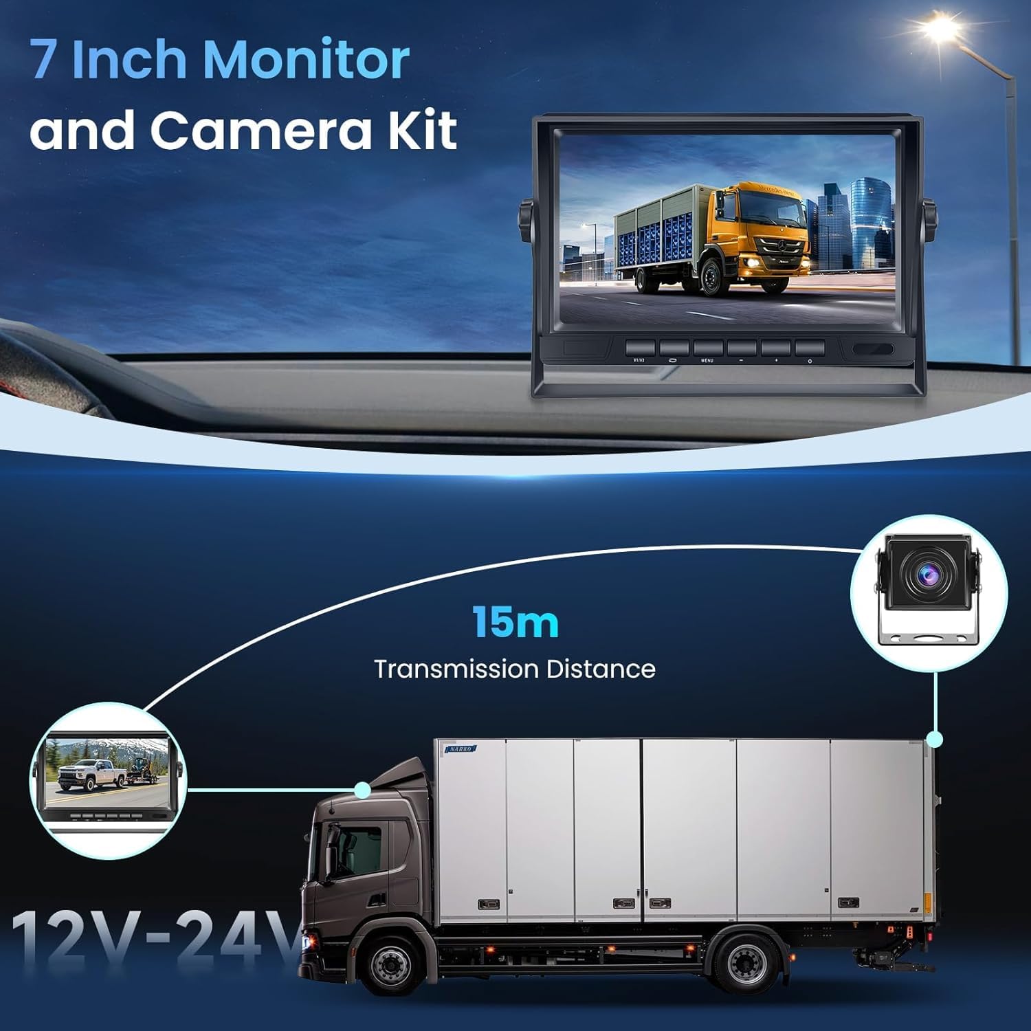 VECHTEL Retrocamera Camper Telecamera per Auto, AHD 1080P 7" Monitor LCD e Kit, Telecamera Posteriore con Cavo da 15M, Visione Notturna IP69, Resistente all'Acqua, Adatto per Autocaravan Camion