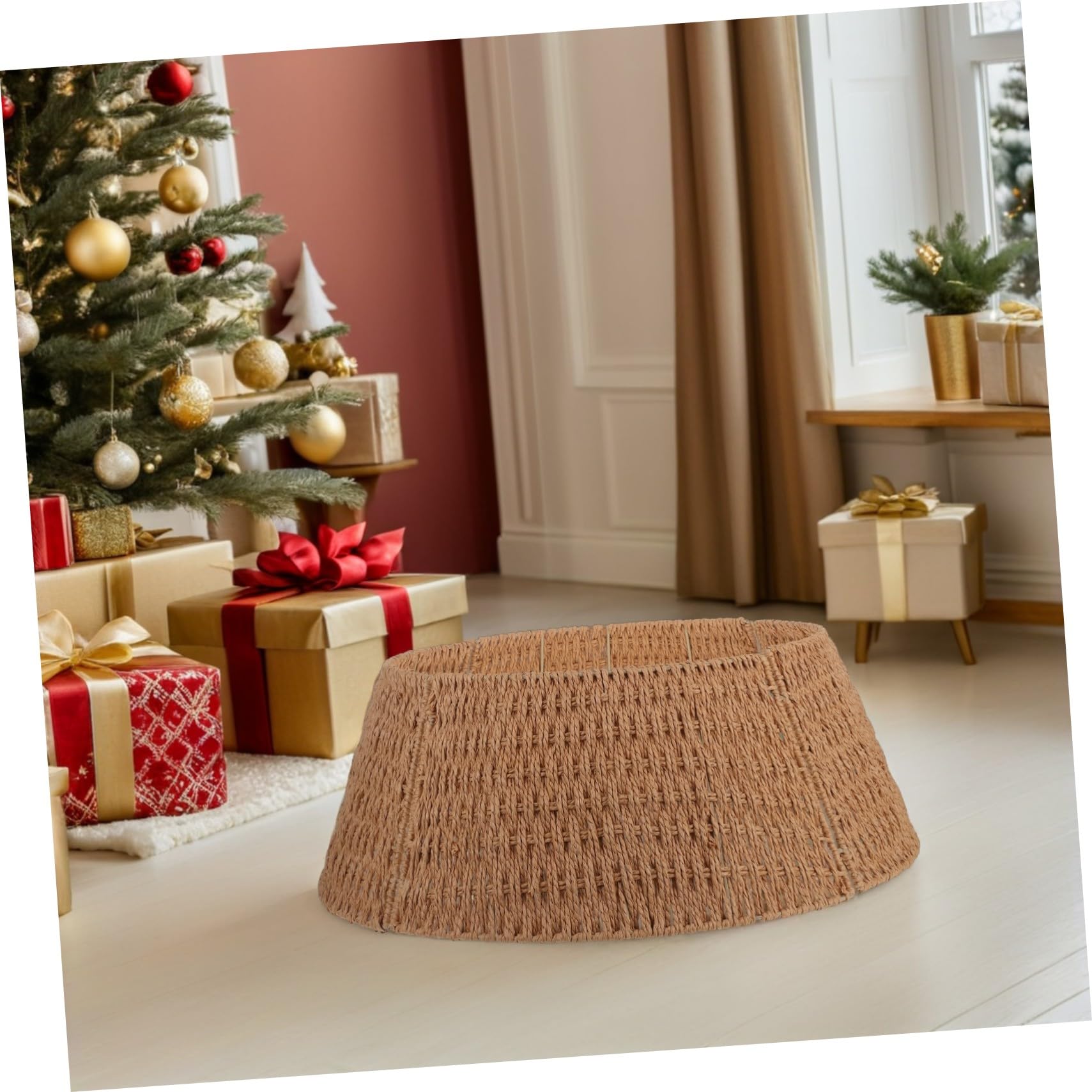 TOYANDONA Collare per Base Albero di Natale in Carta Tessuta Removibile Copertura Elegante per Alberi Artificiali Decorazione Natalizia Chic e Facile da Montare