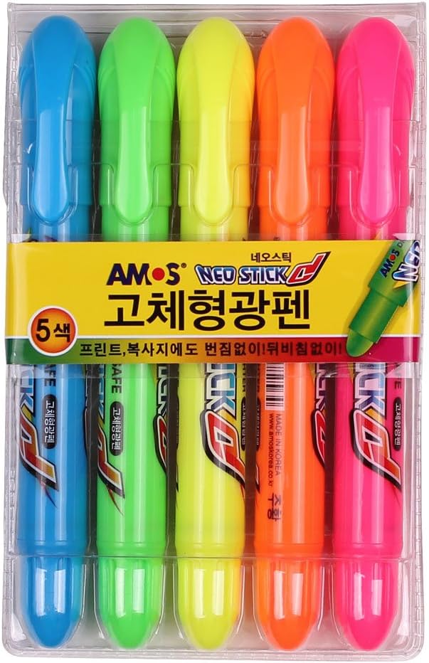 Neo Stick Dry Highlighter Ink Jet Safe, Solid Highlighter - 5 Colors Sets