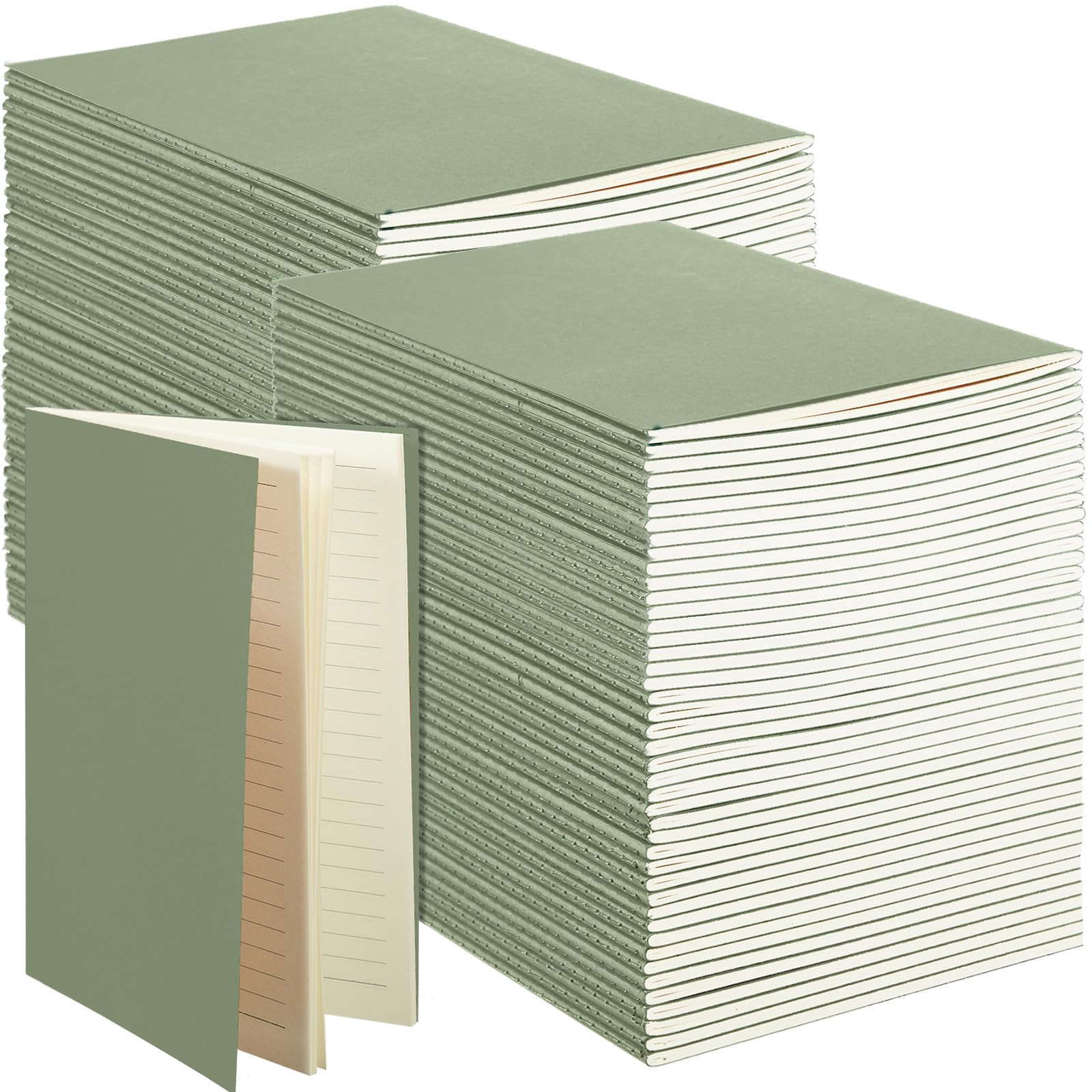 Sepamoon 150 Pack Kraft Notebook Journals 5.82 Inch x 4.13 Inch A6 Softcover Notebooks Bulk for Kids Student Writing Sketch Travel Journal Office Notepad with 48 Pages 24 Sheets, Lined(Light Green)
