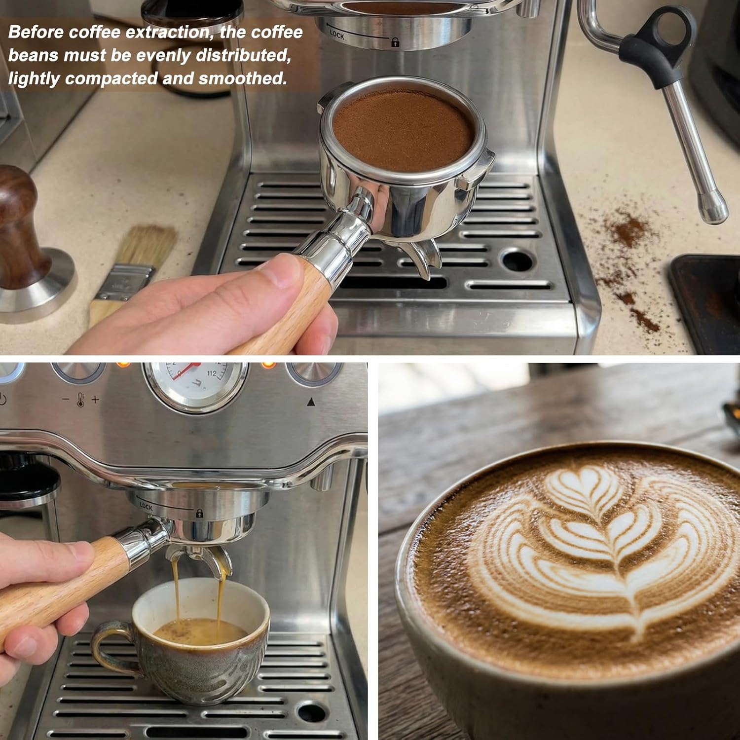 Портафильтр 51 мм для кофемашины DeLonghi EM450M 3 защелки толщиной 4 мм держатель фильтра из нержавеющей стали с деревянной ручкой премиум-класса для Casabrews CM5418 Cecotec Power Espresso 20