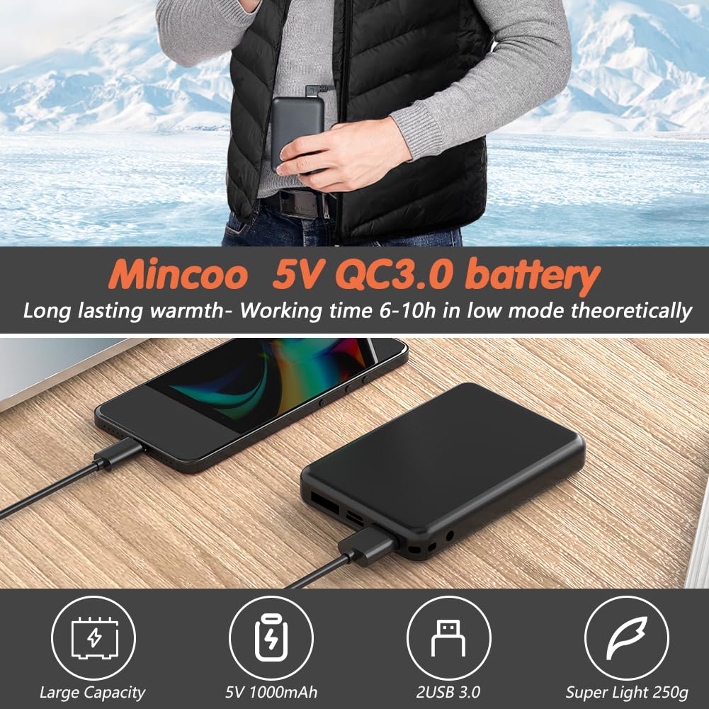 Gilet Riscaldabile per Uomo e Donna, Gilet Riscaldato USB con Batteria da 5 V 10000 mAh, Giacca Calda Invernale per Escursionismo, Caccia, Moto, Campeggio