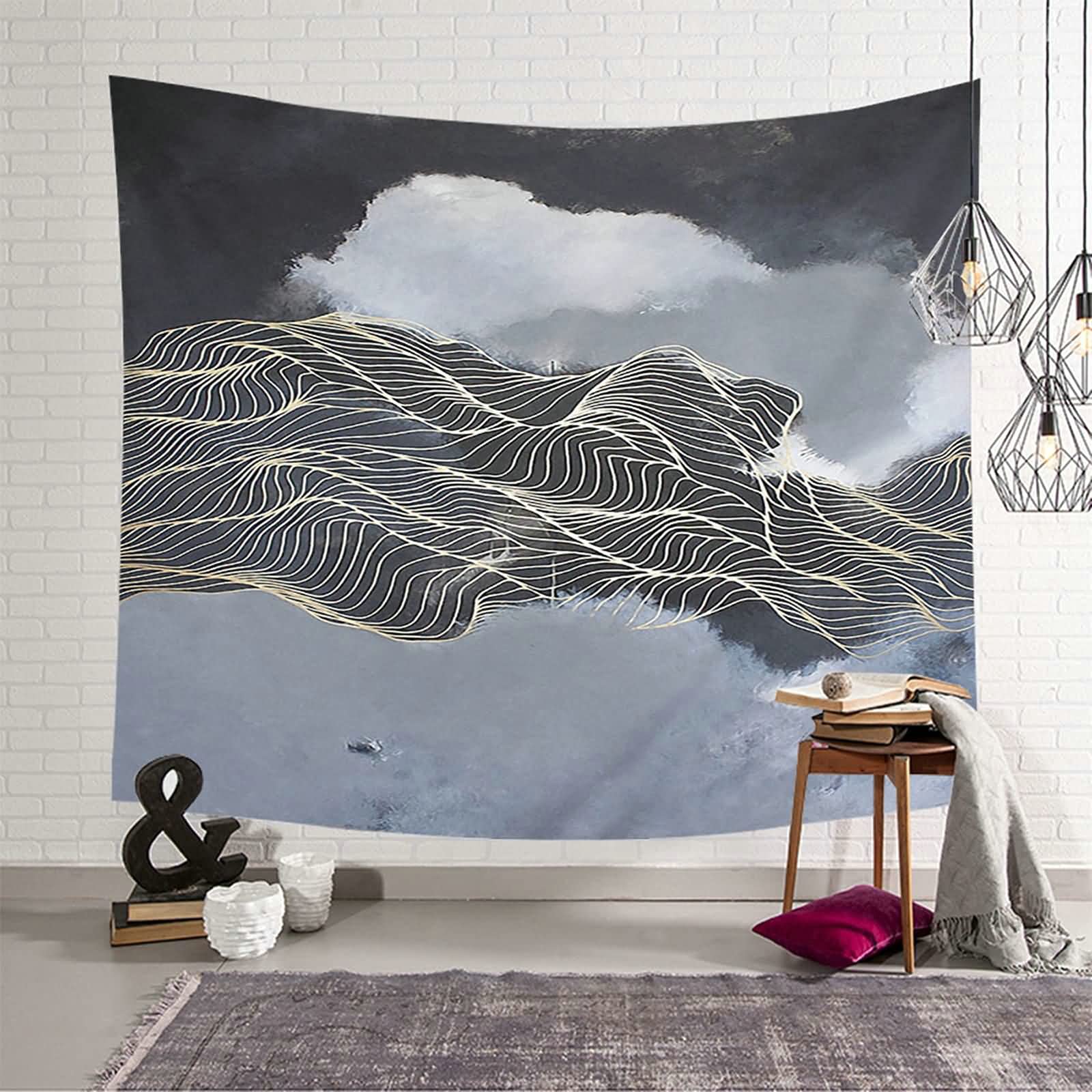 Tapiz de pared KnSam de poliéster, decoración abstracta gris y dorado de 150 x 130 cm