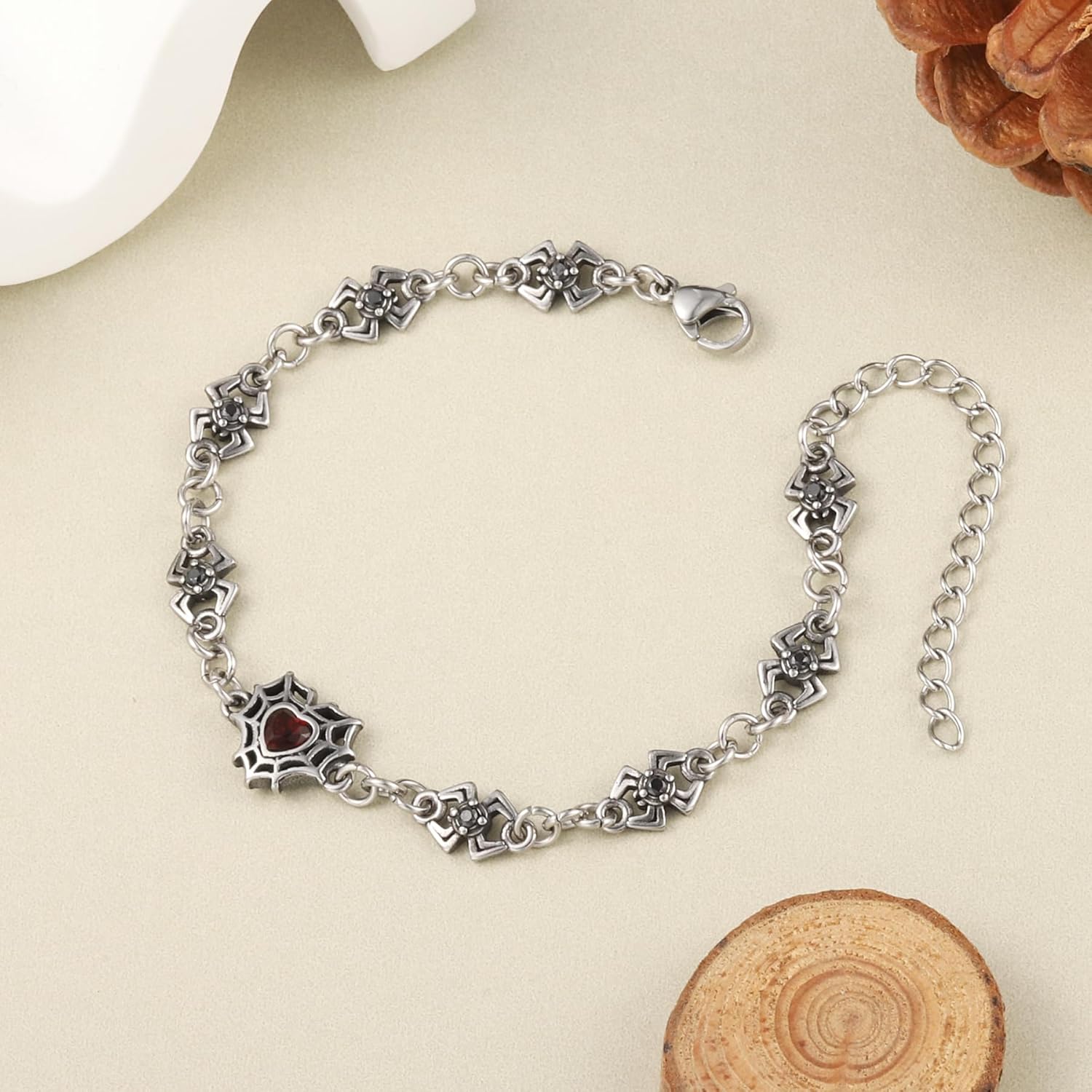 LETFLY Halloween Bracelets for Women, 18K Gold Silver Plated Pumpkin Spider Ghost Witch Charms, Stackable Beaded Bracelet Jewelry Gifts for Women - Image 5