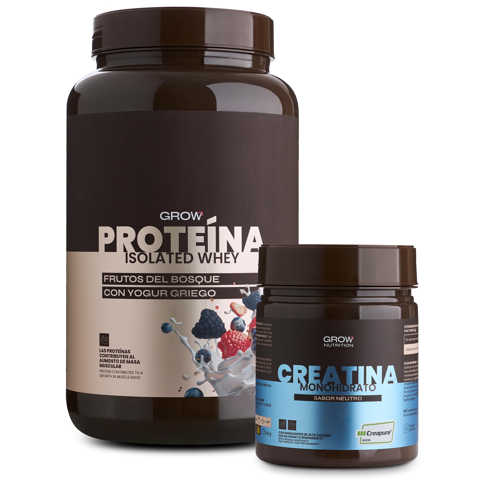 Grow Wellness Lote Proteína Aislada Frutos del Bosque con Yogur Griego 1 kg + Creatina Monohidrato Creapure 250 g | Whey Isolate CFM