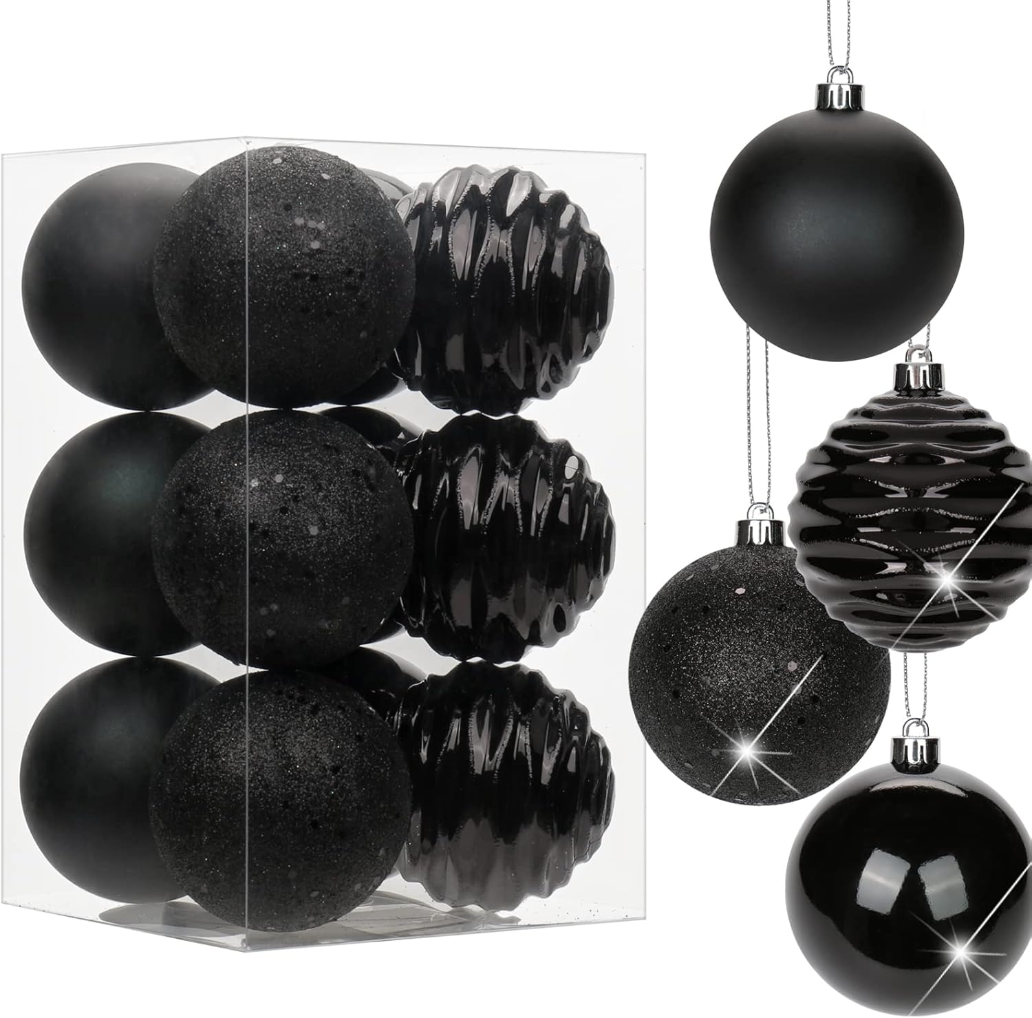 3.15" Christmas Ball Ornaments Black 12 Pcs Shatterproof