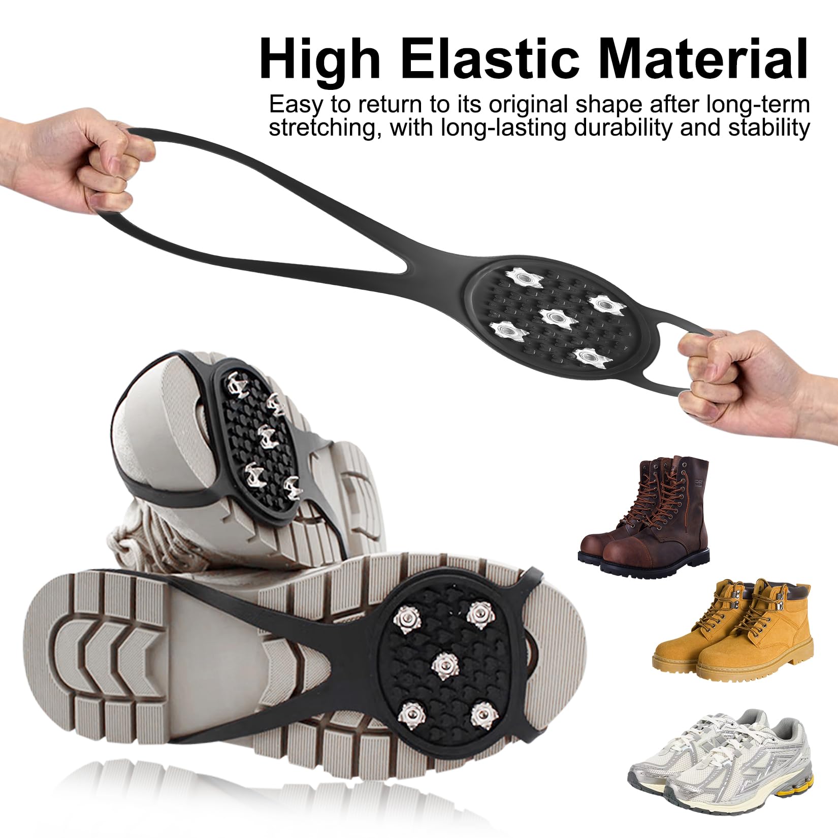 2 Paar Anti-Rutsch Schuhspikes, Grödel Steigeisen für Bergschuhe mit 5 Zähne, rutschfeste Schuhkrallen, Ice Grips Eisspikes für Schuhe Stiefel, Antirutsch Spikes zum Überziehen für Wandern Outdoor