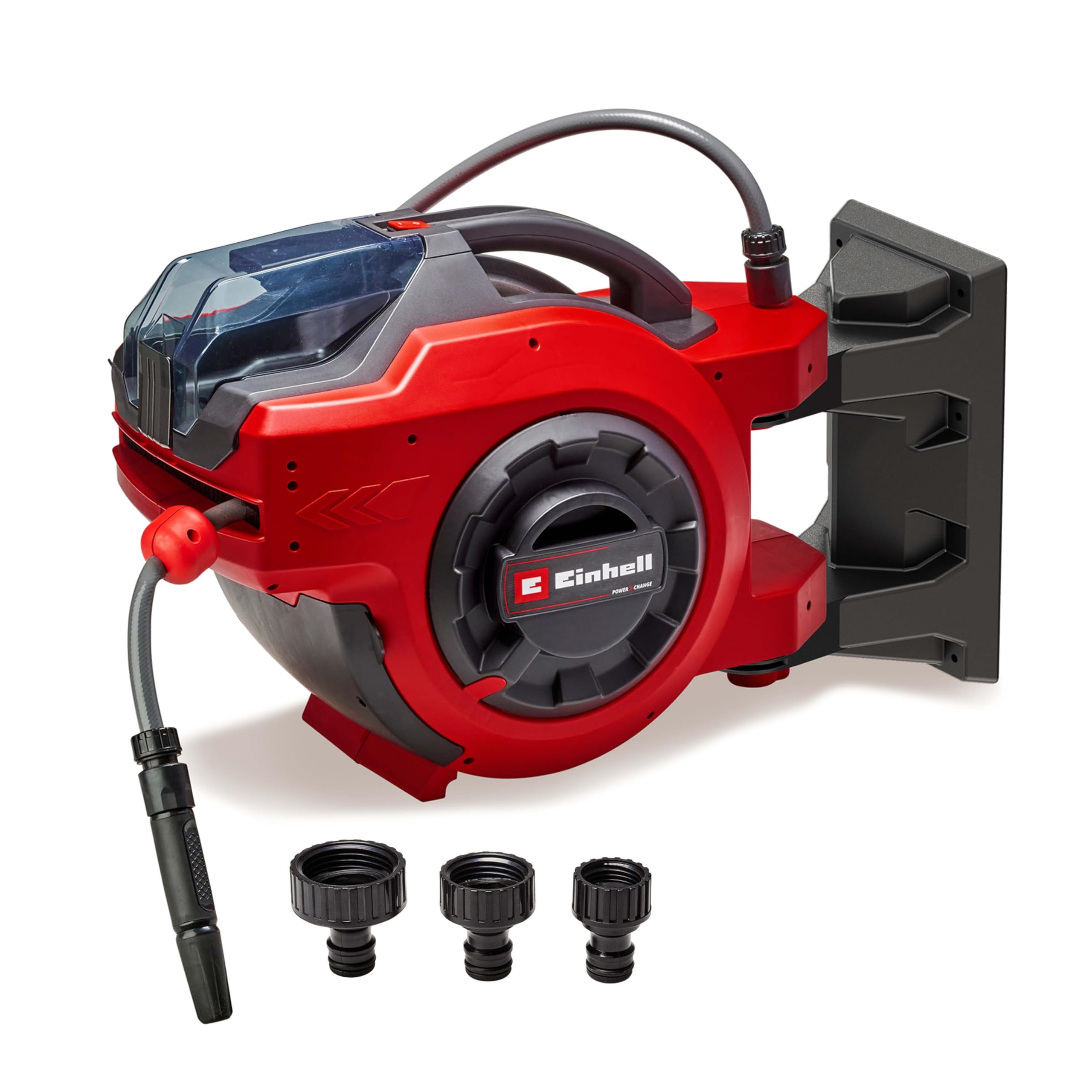 Einhell Tamburo avvolgitubo a batteria GE-HR 18/30 Li-Solo Power X-Change (avvolgitubo automatico, orientabile fino a 180°, supporto a parete, tubo e irroratore, manichetta da 30 m, senza batteria)