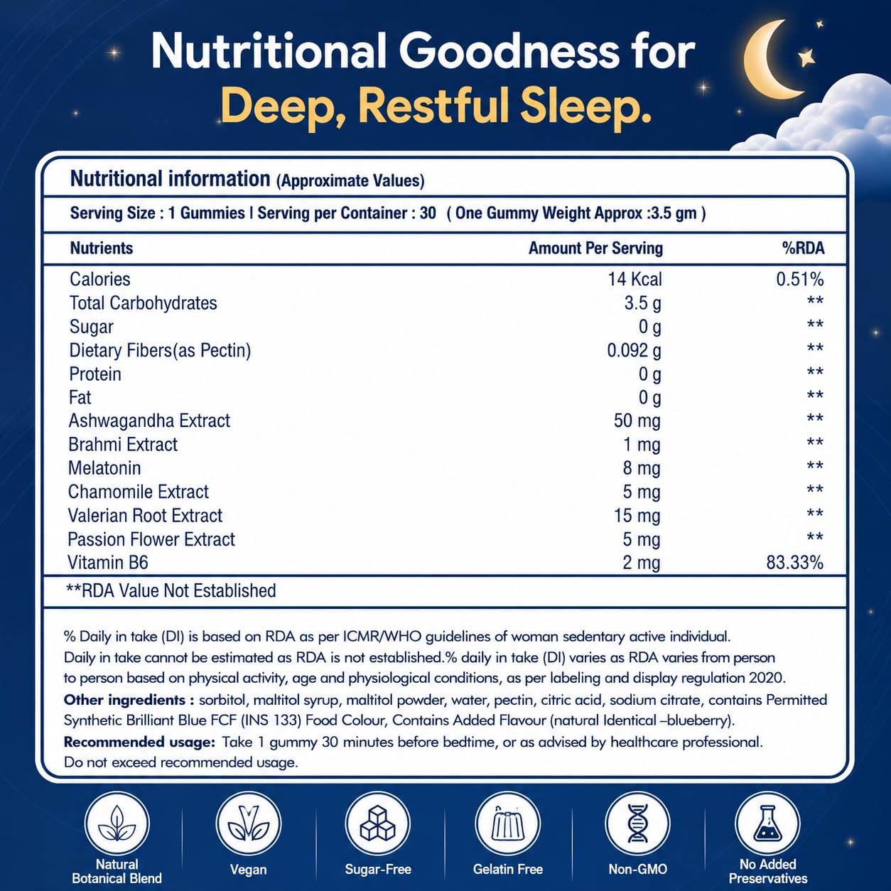 Sleep Support Gummies with Melatonin, Ashwagandha, Chamomile, Valerian Root & Vitamin B6 | Helps Promote Deep Sleep, Relaxation & Calm Mind | Vegan, Sugar-Free, Gelatin-Free | Blueberry Flavour | 30 Gummies — Amazon image 6