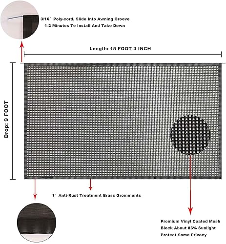 Miniatura 72 de Tentproinc Pantalla parasol para toldo, 8 pies x 13 pies 3 pulgadas (apta para toldo de 14 pies), protector solar de malla para autocaravana, cámper