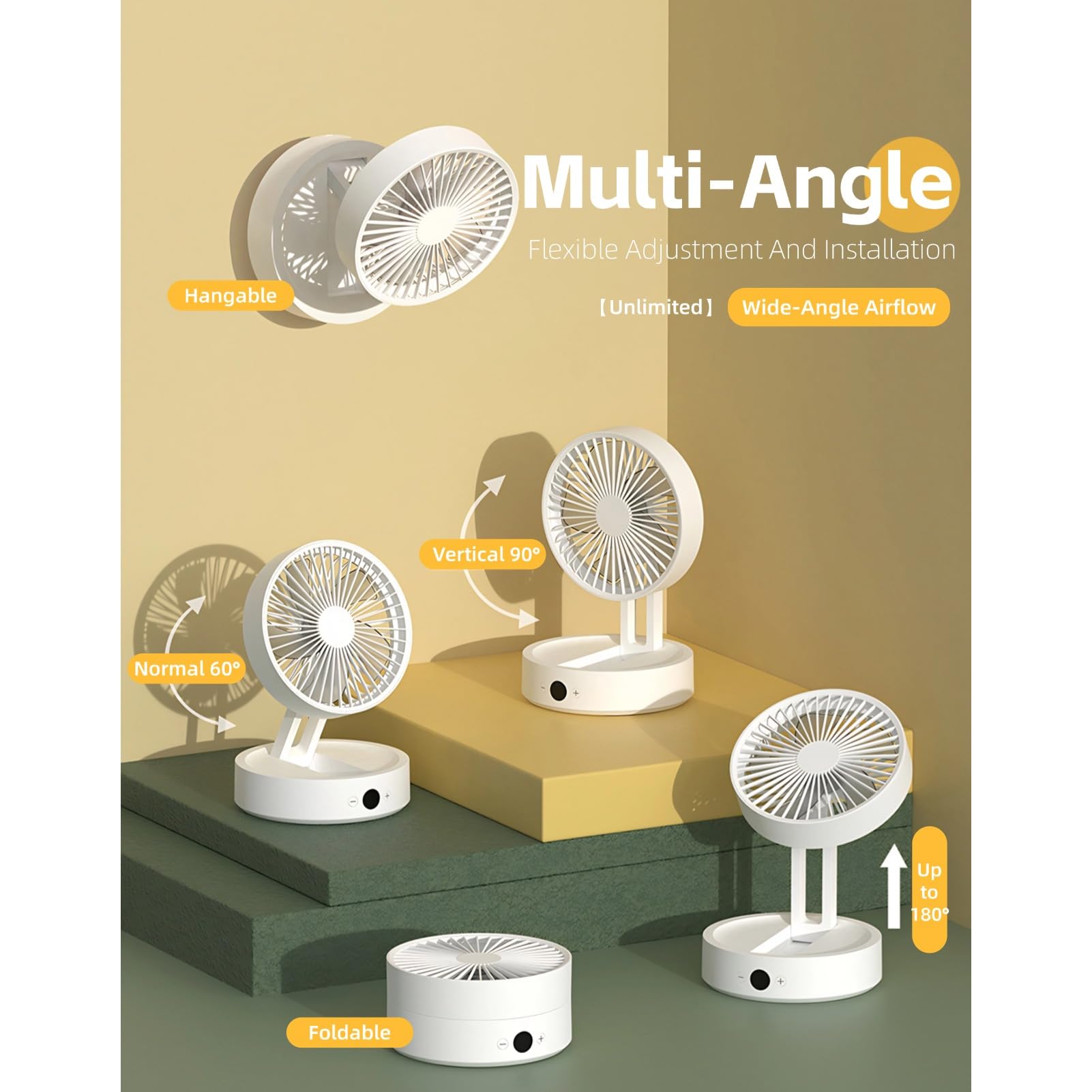 Cuifati Ventilador de Escritorio Plegable, Velocidades de Viento Ajustables, Control Remoto, Pantalla LCD, Recargable por USB, Ventilador de Escritorio Oscilante con Luz Nocturna para