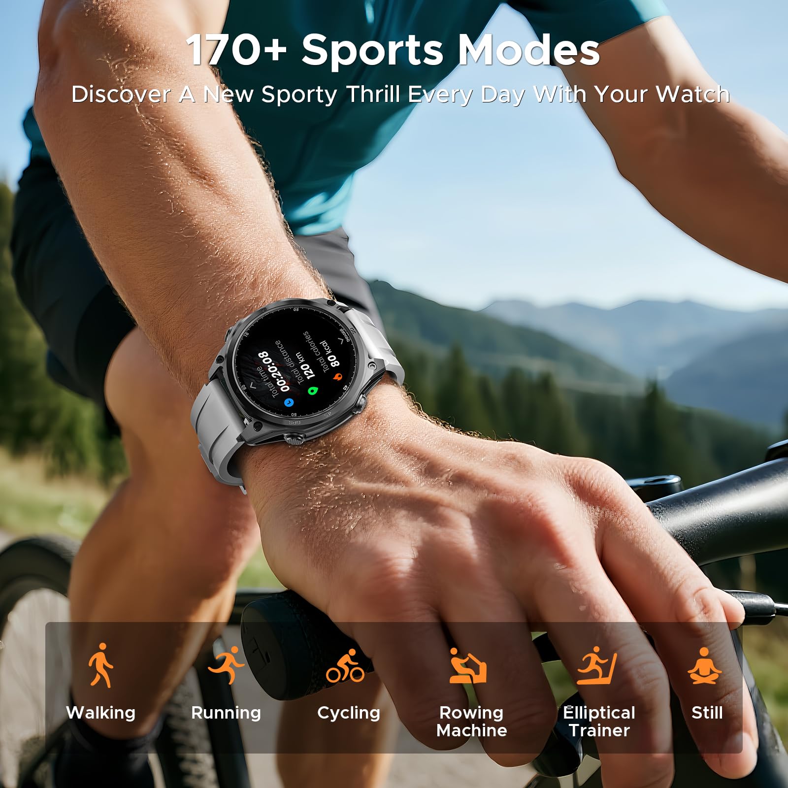 Anywise W1 Pro Orologi Smartwatch uomo,GPS Dual-Band & Mappe Offline, 5 ATM, 18 Giorni Autonomia, Display AMOLED HD 1,43", 170+ Modalità Sport,Chiamate Bluetooth,Compatibile con Android/iOS