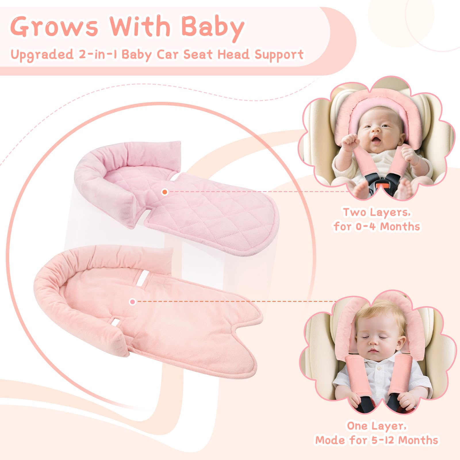 Pea Pod Supoort Coussin de siège auto pour nouveau-né Rose clair