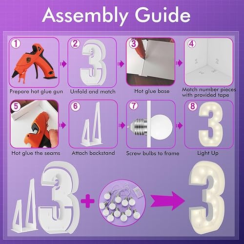 Vista 151 de Marco de números iluminados de 4 pies precortado, números de marquesina gigante, números 7, números de mosaico para globos, decoraciones de Número