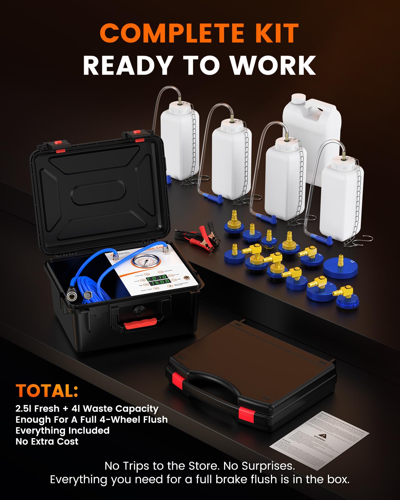 Ancel BR2000 Elite Kit Profesional de Purga de Frenos, operación por una Persona, intercambiador Inteligente de líquido de Pulso de 4 Ruedas al Mismo Tiempo para Sistemas ABS, portátil de 12 V con 12