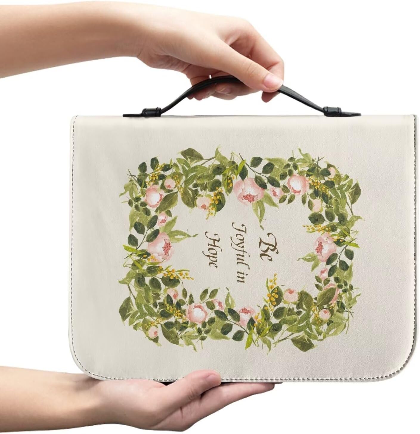 Flower Bud Bible Cover for Women with Durable Handle PU Leather Bible Carrying Case for Teen Girls Large Size Multi-Functional Organizer for Church Office Camping Shopping 2XL