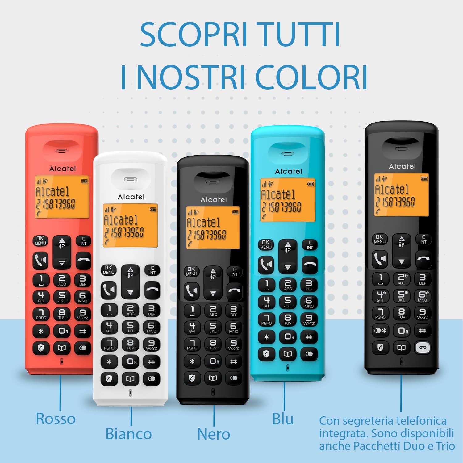 ALCATEL E260 - Telefono fisso cordless DECT - Design compatto - Grande display retroilluminato - Vivavoce - Funzione blocco chiamate indesiderate - Rosso