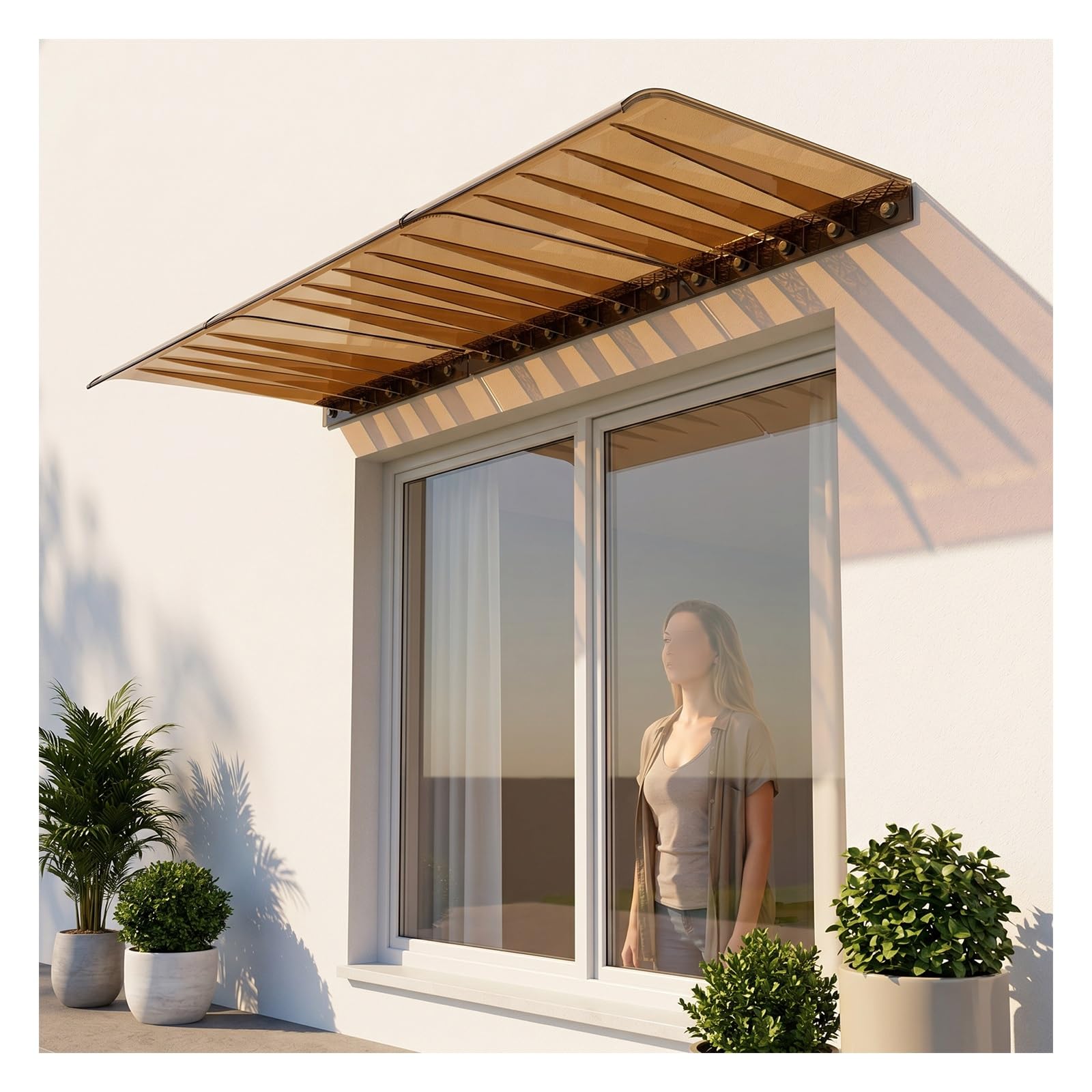 Awning for Door Entrance,Shade Coverfor Outdoor Front Door Patio,Silent Rain Protection, Brown Porch Cover for Front Door & Window, Width 35/45/55cm(W55*L80cm/W 21.6*L31.4in)