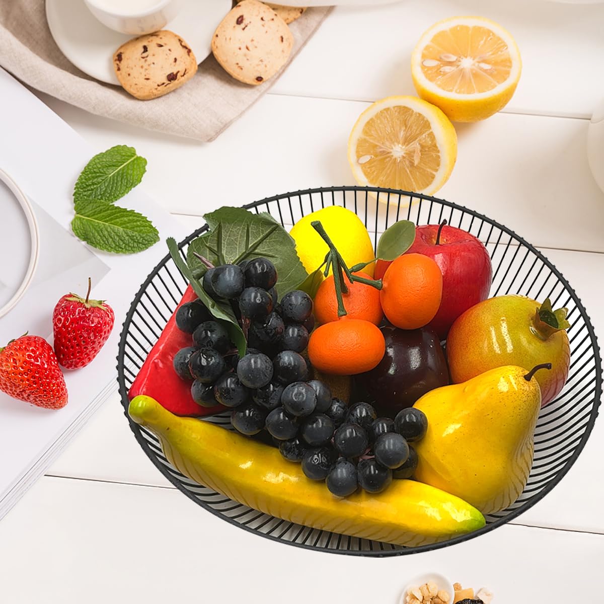 Wavefind 12PCS Fake Fruits Decoration Home Artisticial Apples Pears Lemons Grapes Pomegranates Strawberries Black Bollinger Bananas Kiwi Satsume Orange Watermelon Slices Realistic Photography Props - Image 5