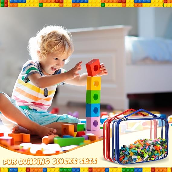 Sanwuta 6 Packs Toy Storage Bags with Zipper,Large, Small,Bright Color